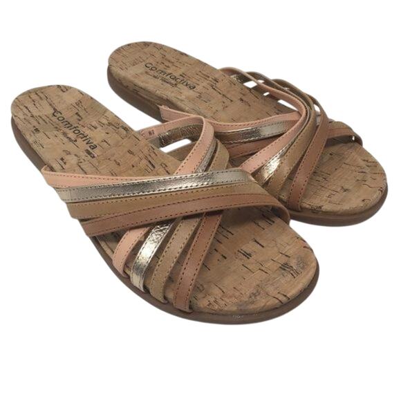 Cayce Leather Slide Sandals By Comfortiva - Picture 1 of 9
